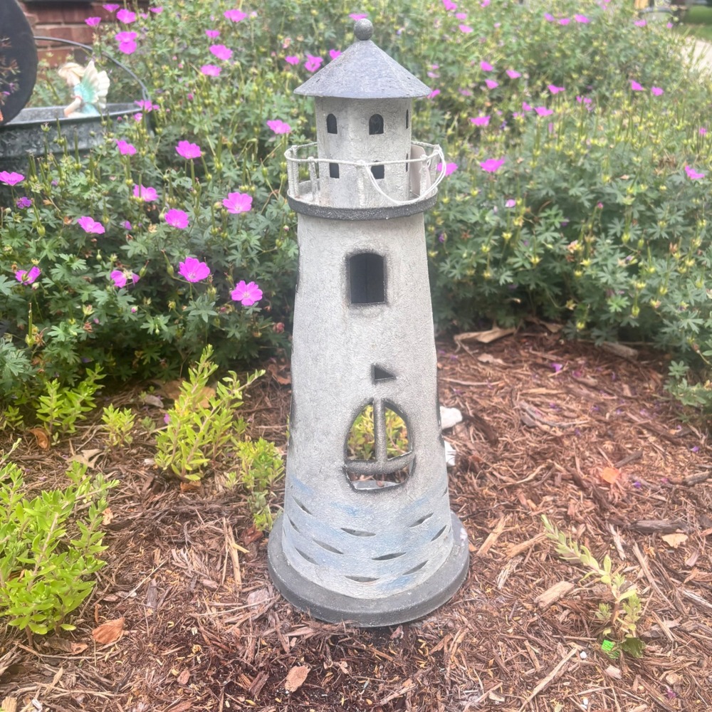 Rustic Metal Lighthouse Candle Holder Nautical Coastal Garden Decor 15 Inch